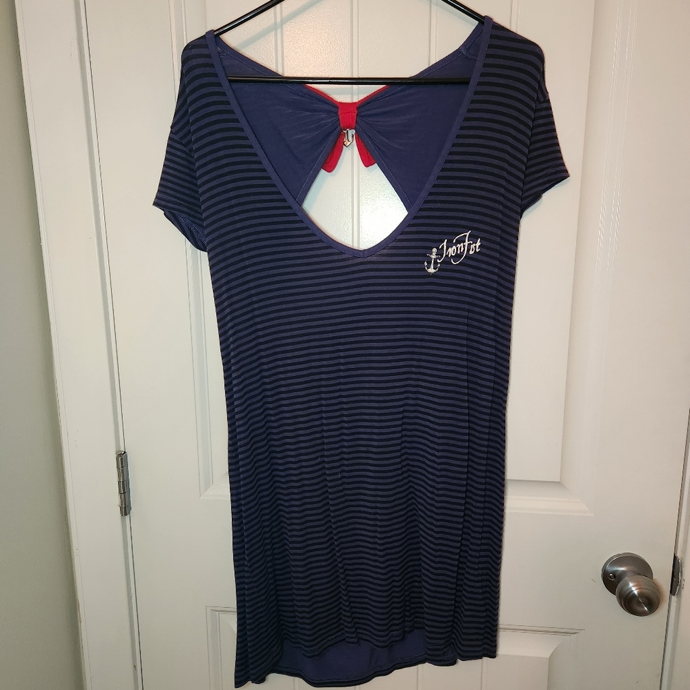 Iron Fist | Nautical Anchor Pinup Tunic Top | XL Striped | Retro | Rockabilly